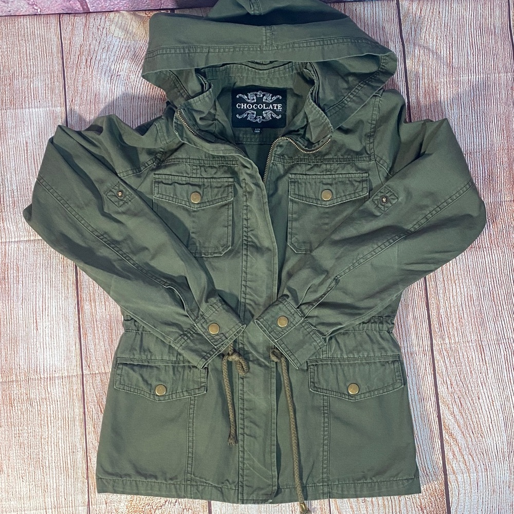 Chocolate Utility Jacket Olive Green Womens S Hooded - Picture 6 of 11